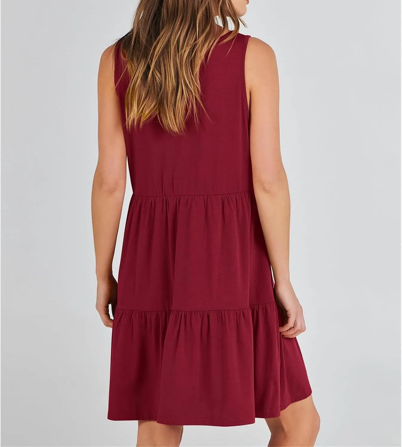 Dresses for Women Summer Fashion Sleeveless V Neck Ruffle Waist Mini Dress Solid Color Beach Vacation Sundress