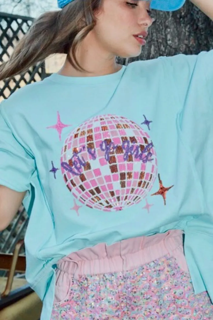 Faye Graphic Sequin Jersey Tee- Baby Blue