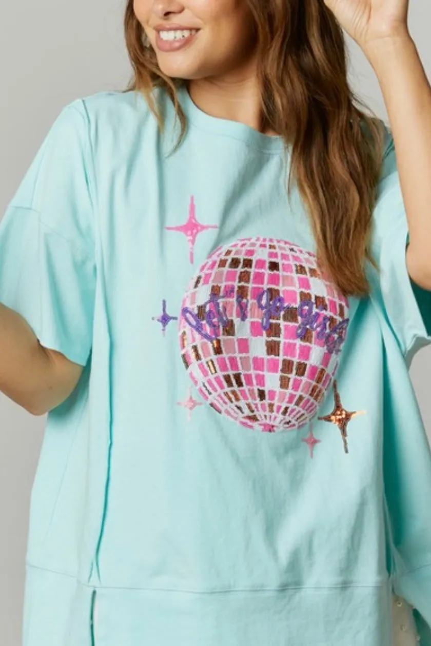 Faye Graphic Sequin Jersey Tee- Baby Blue
