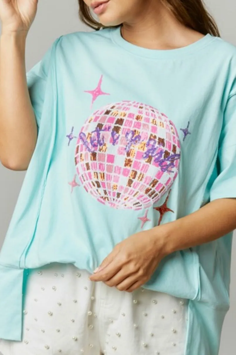 Faye Graphic Sequin Jersey Tee- Baby Blue