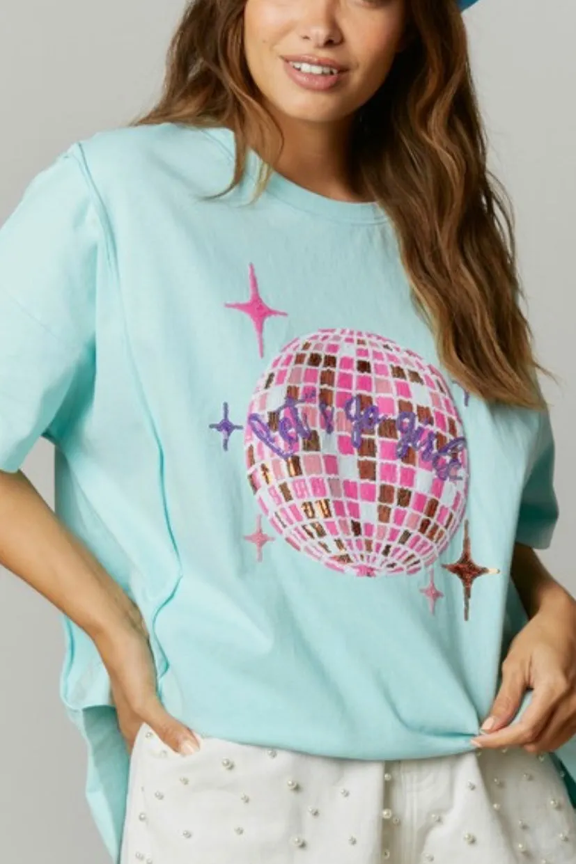 Faye Graphic Sequin Jersey Tee- Baby Blue