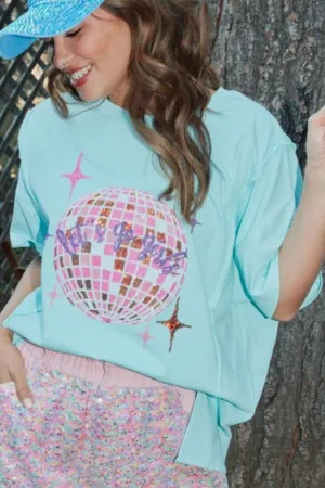 Faye Graphic Sequin Jersey Tee- Baby Blue