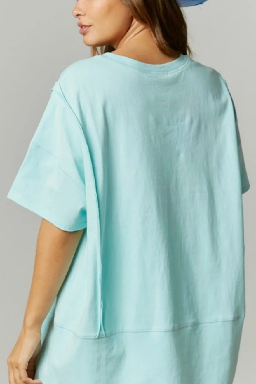 Faye Graphic Sequin Jersey Tee- Baby Blue