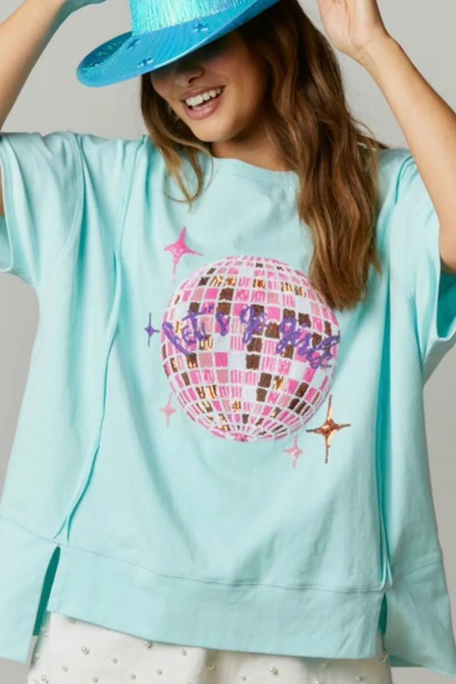 Faye Graphic Sequin Jersey Tee- Baby Blue