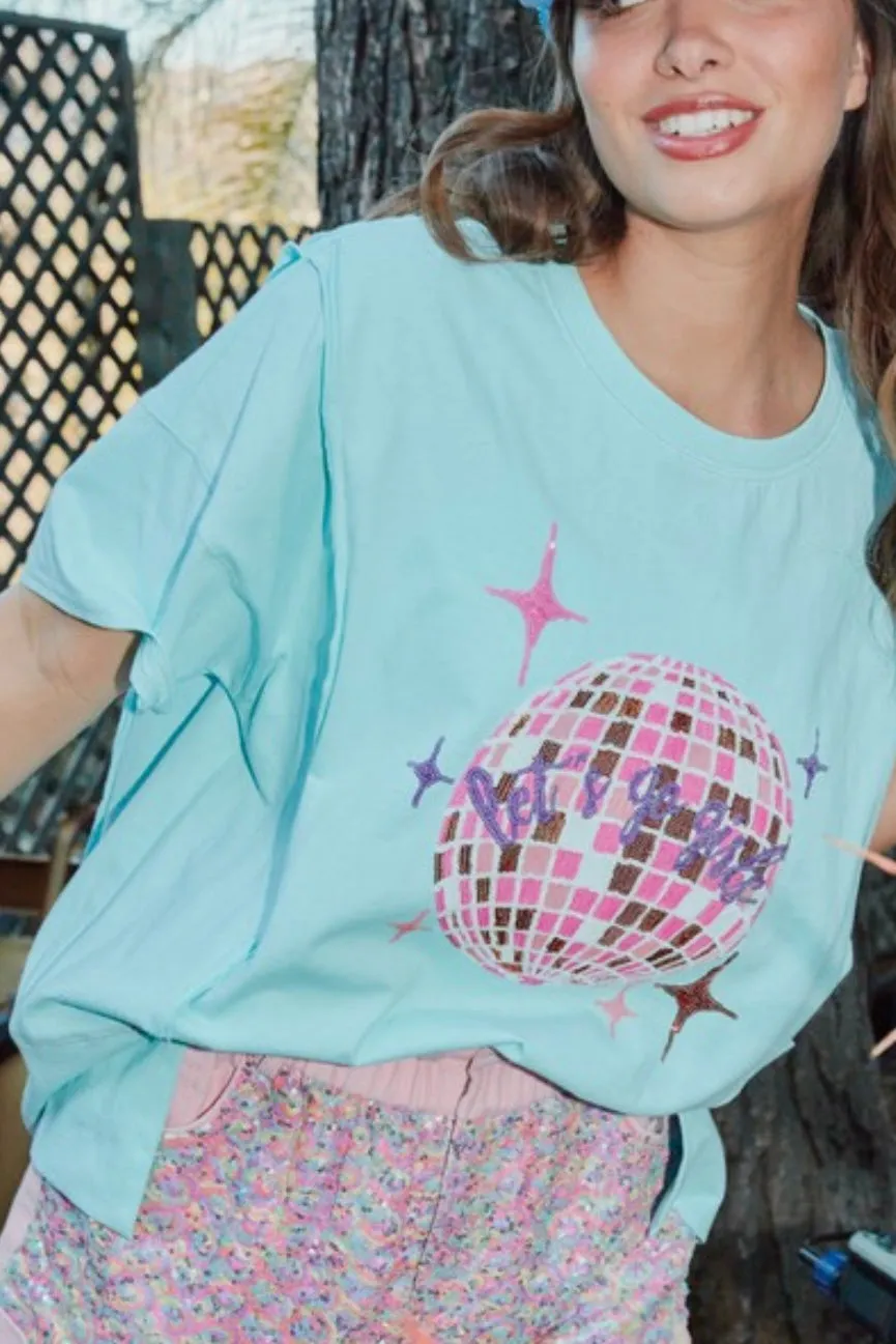 Faye Graphic Sequin Jersey Tee- Baby Blue