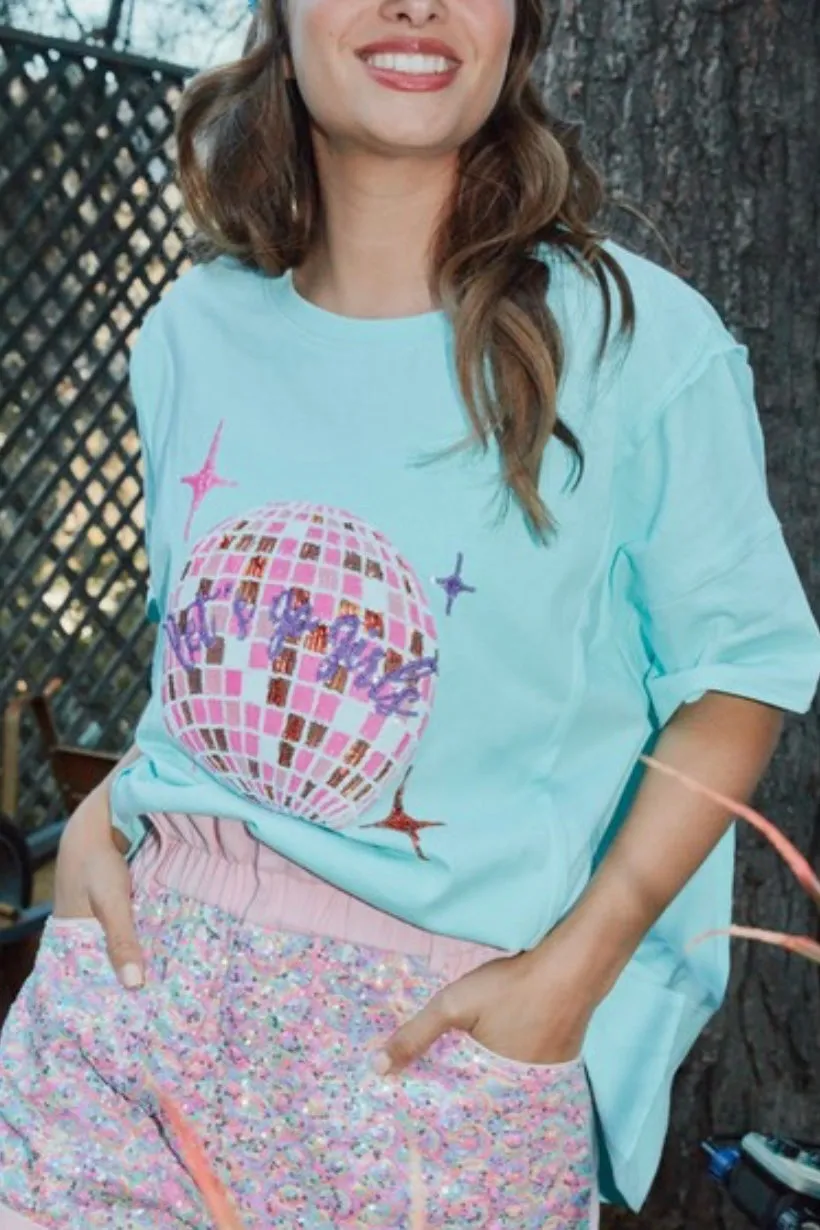 Faye Graphic Sequin Jersey Tee- Baby Blue