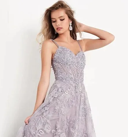 Jovani 02266 floral embroidered A line prom dress evening gown plunging v neckline