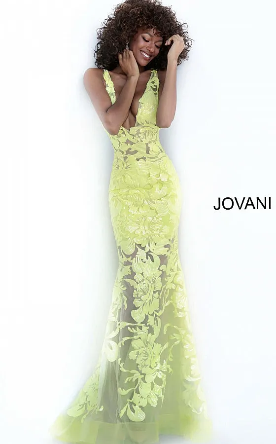 Jovani 60283 size 10 Red sequin floral Lace sheer prom dress Sexy formal gown
