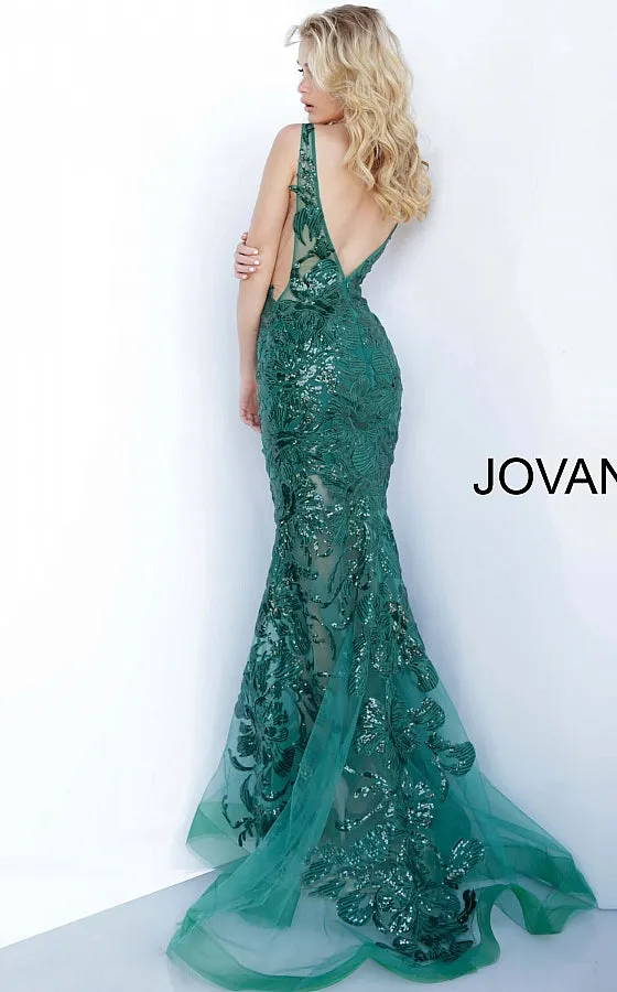 Jovani 60283 size 10 Red sequin floral Lace sheer prom dress Sexy formal gown