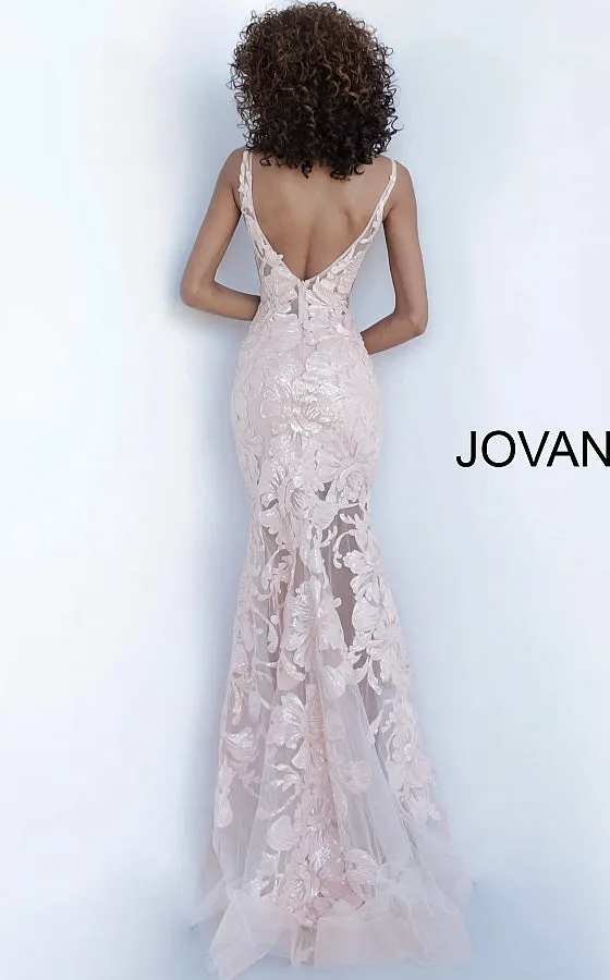 Jovani 60283 size 10 Red sequin floral Lace sheer prom dress Sexy formal gown
