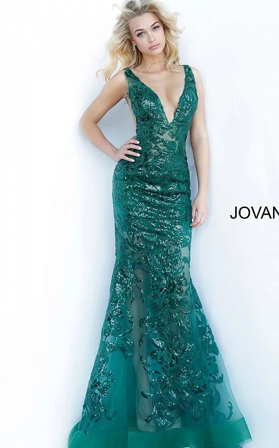 Jovani 60283 size 10 Red sequin floral Lace sheer prom dress Sexy formal gown