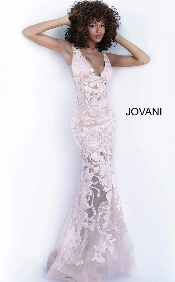 Jovani 60283 size 10 Red sequin floral Lace sheer prom dress Sexy formal gown