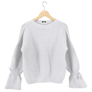 Kash Italy Grey Chunky Knit Sweater with Bell Cuffs - S