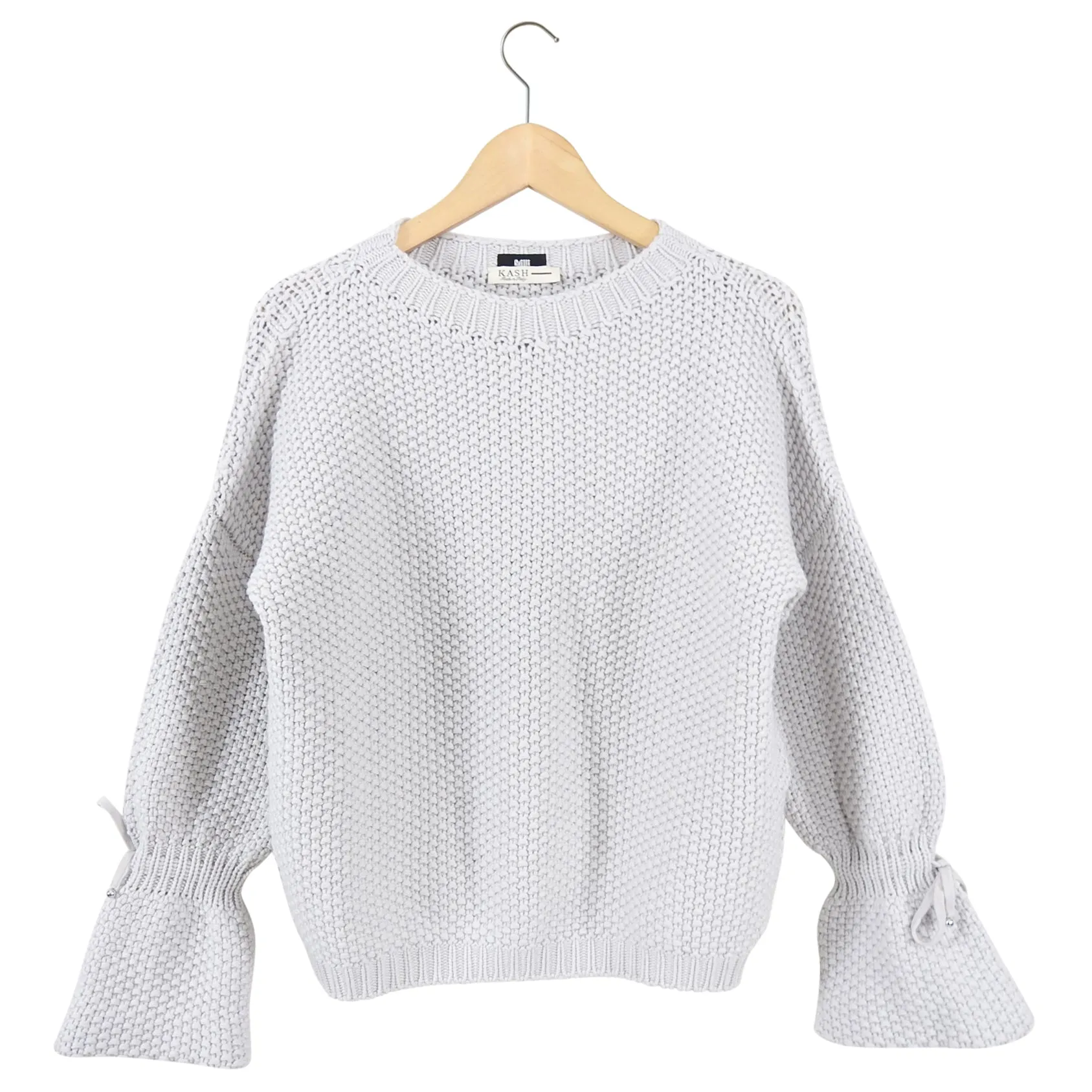 Kash Italy Grey Chunky Knit Sweater with Bell Cuffs - S