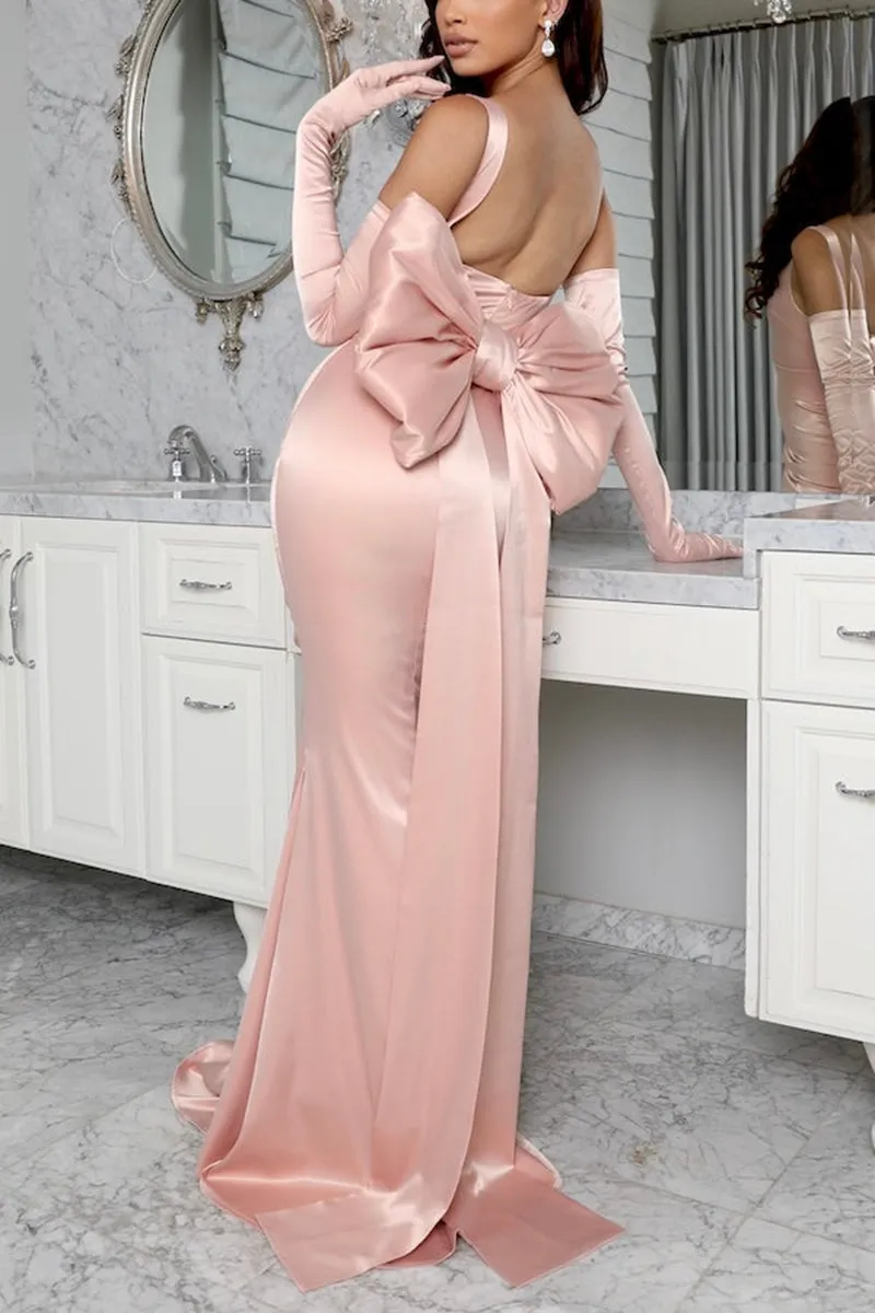L1834 - Square Neck Sleeveless Satin Mermaid Long Formal Evening Gown