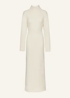 Lace bra cashmere turtleneck dress in cream