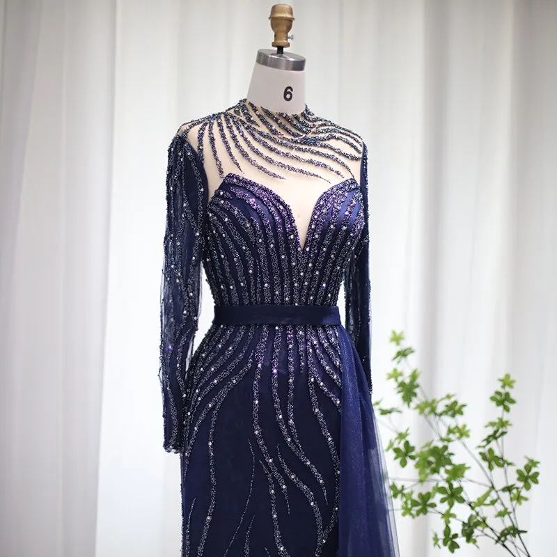 Luxury Navy Blue Evening Dress with Detachable Skirt SS526