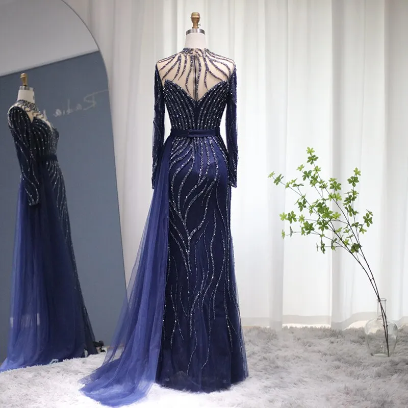 Luxury Navy Blue Evening Dress with Detachable Skirt SS526