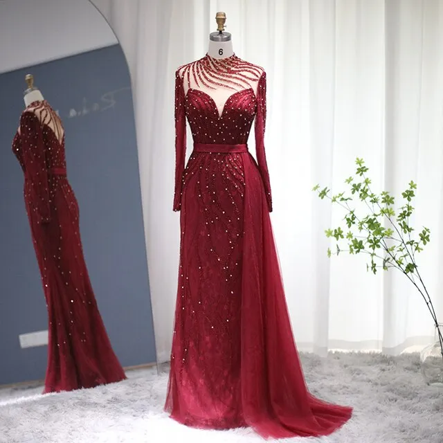 Luxury Navy Blue Evening Dress with Detachable Skirt SS526