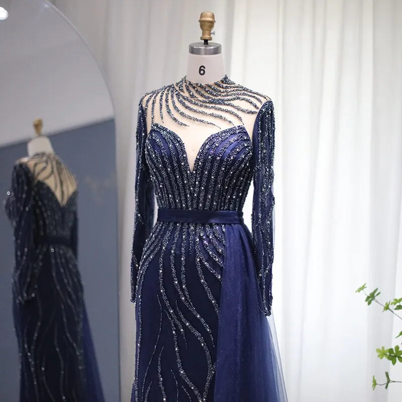 Luxury Navy Blue Evening Dress with Detachable Skirt SS526