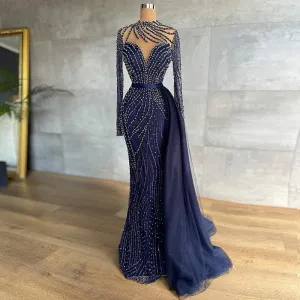 Luxury Navy Blue Evening Dress with Detachable Skirt SS526