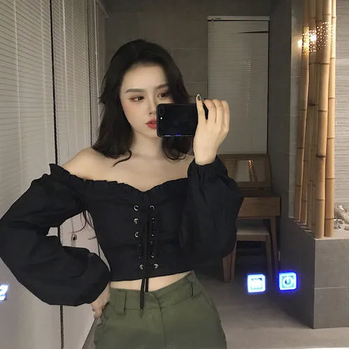 Maiden - Dark Academia Ruffle Crop Top Blouse
