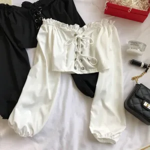 Maiden - Dark Academia Ruffle Crop Top Blouse