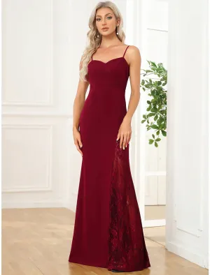 Mermaid / Trumpet Evening Gown Cut Out Dress Wedding Party Birthday Floor Length Sleeveless V Neck Polyester with Slit Embroidery