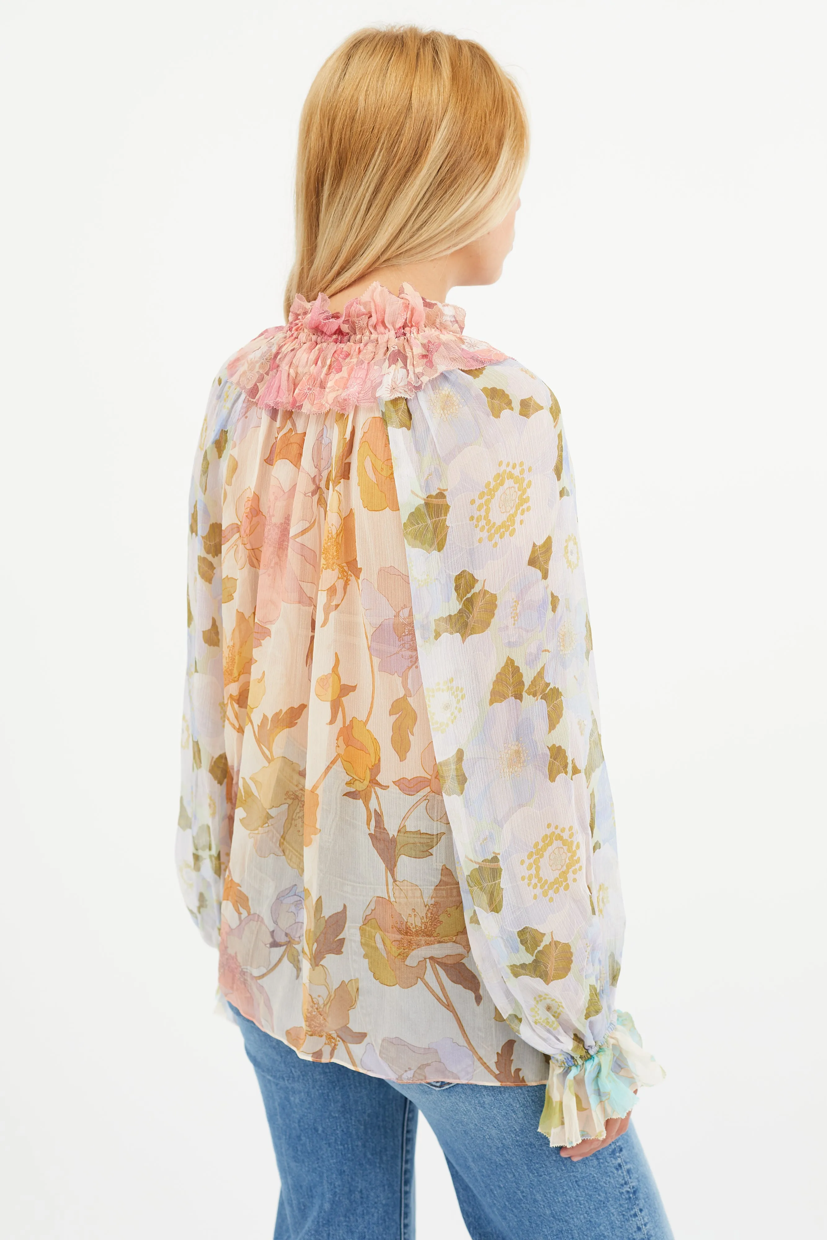 Multicolour Silk Floral Semi Sheer Blouse