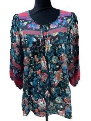 MULTIPLES-M33312TM-MULTI-3/4 SLV TIE FRT NK TOP-FA23