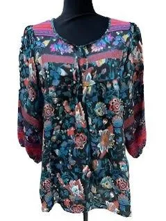 MULTIPLES-M33312TM-MULTI-3/4 SLV TIE FRT NK TOP-FA23