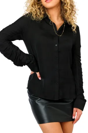 Naked Zebra Button-up Blouse With Ruched Sleeve Detail