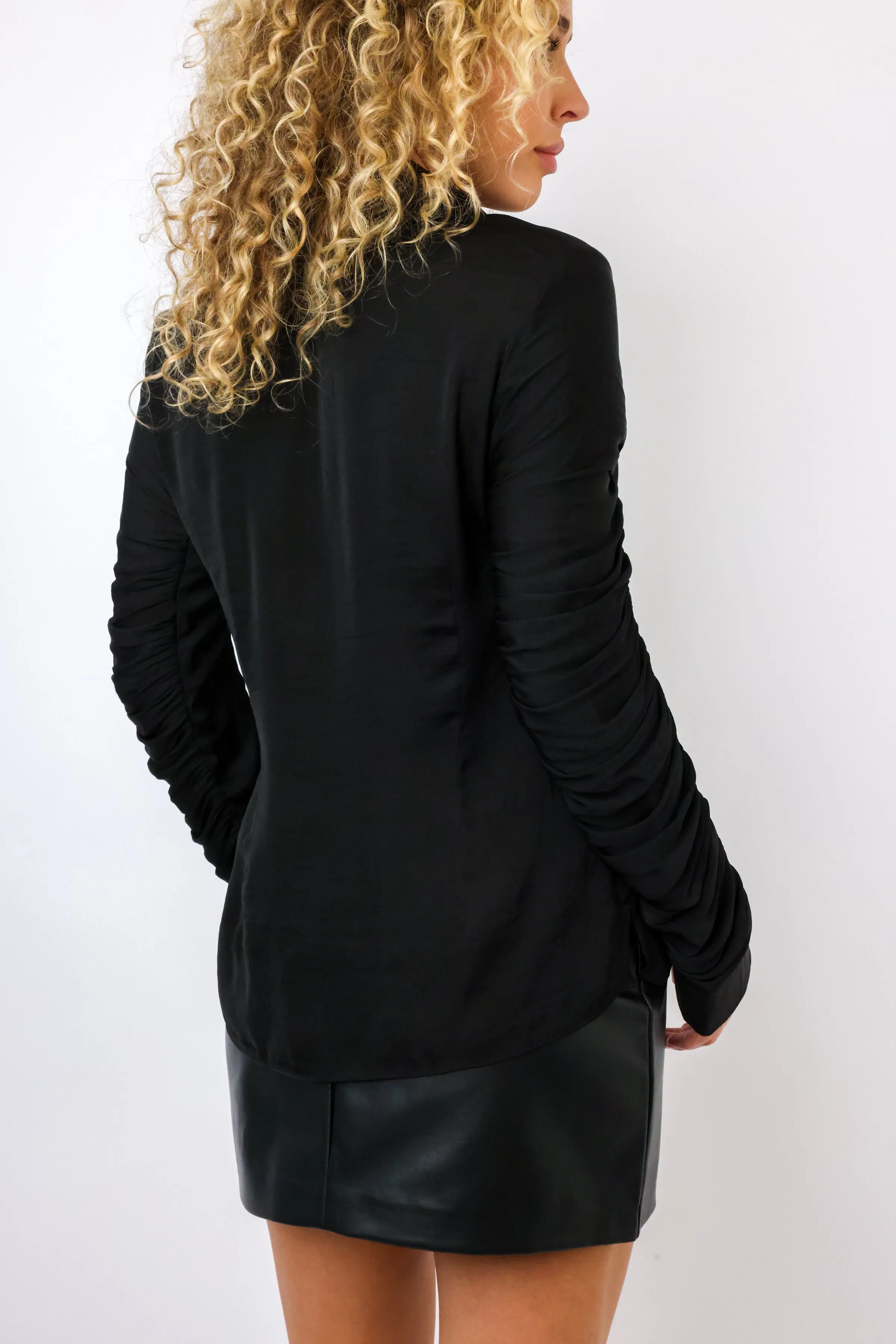 Naked Zebra Button-up Blouse With Ruched Sleeve Detail