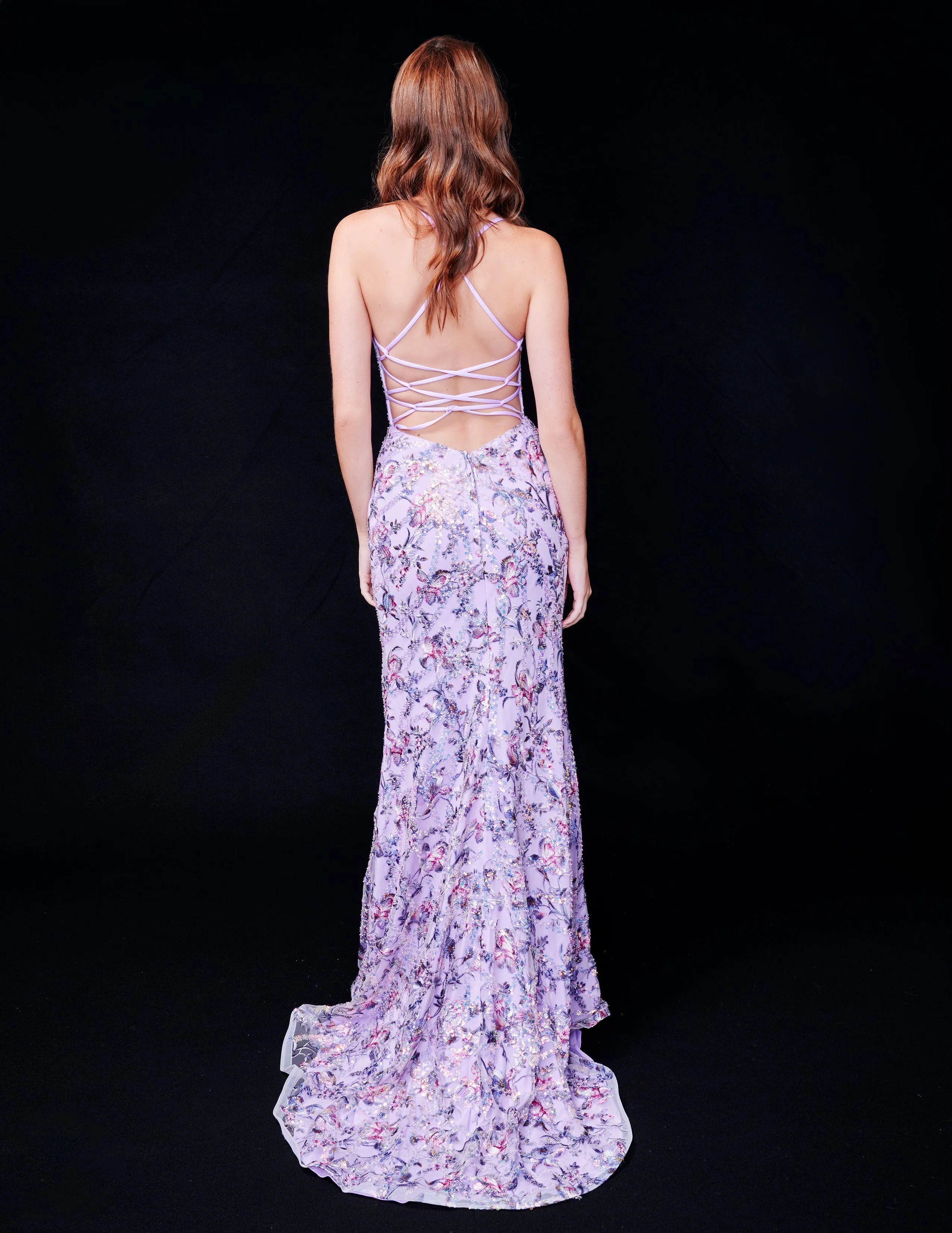 Nina Canacci 2372 Size 4 Nude Beaded Formal Dress Backless Corset Sequin Gown V Neck Slit Fitted
