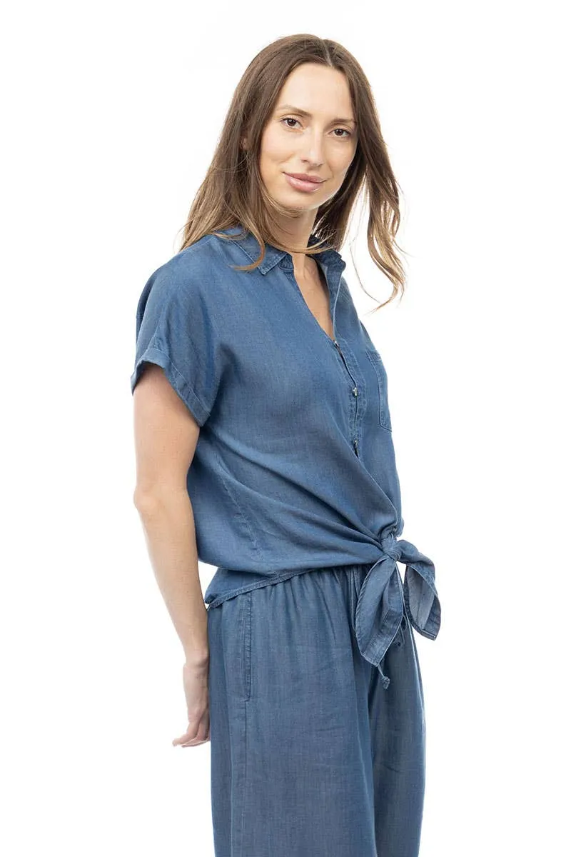 NZ103 Tie Front Button Down TENCEL™ Blouse