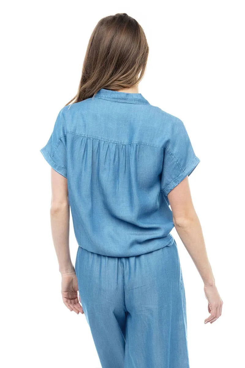 NZ103 Tie Front Button Down TENCEL™ Blouse