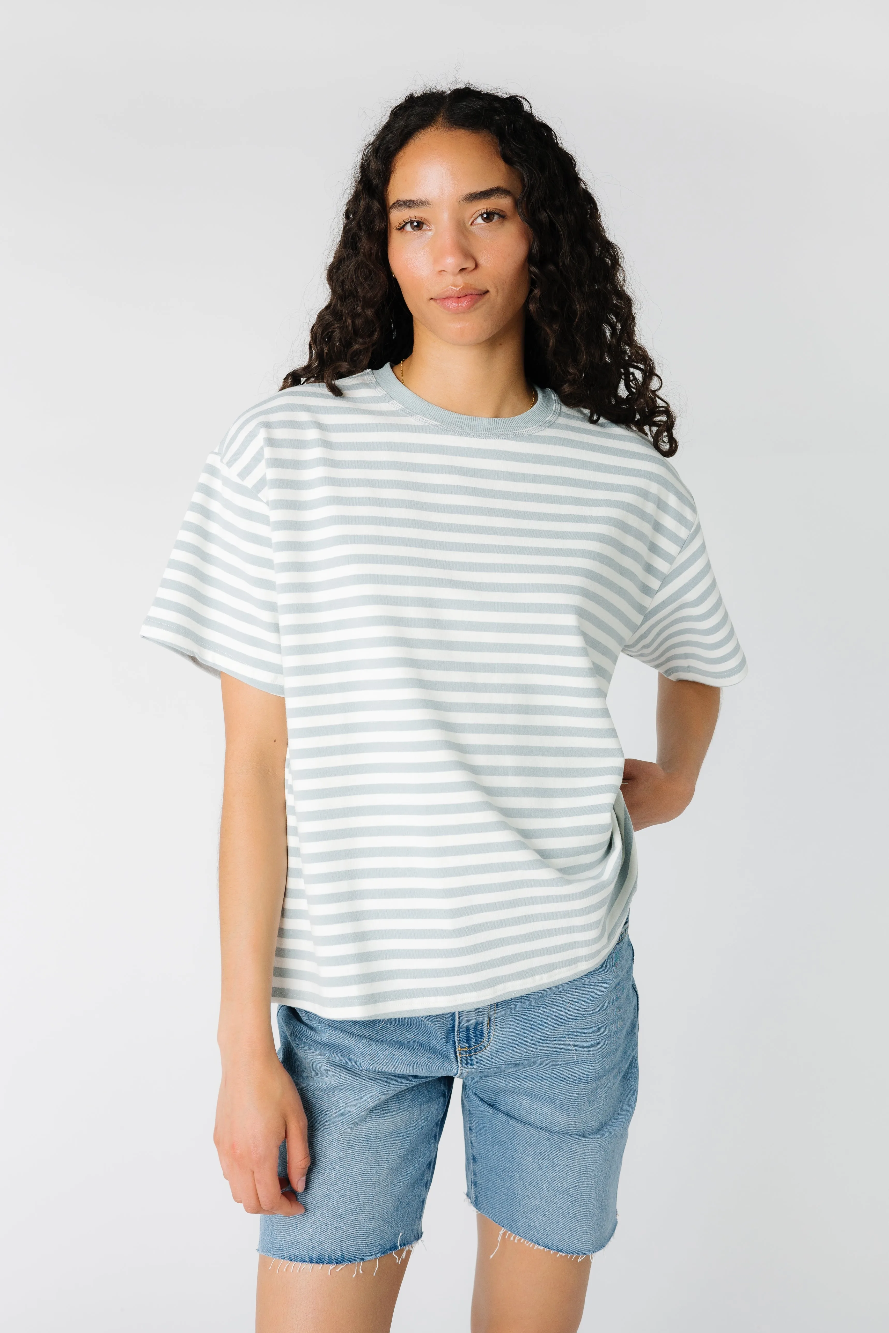 Oversized stripe T-shirt -  Dusty Blue
