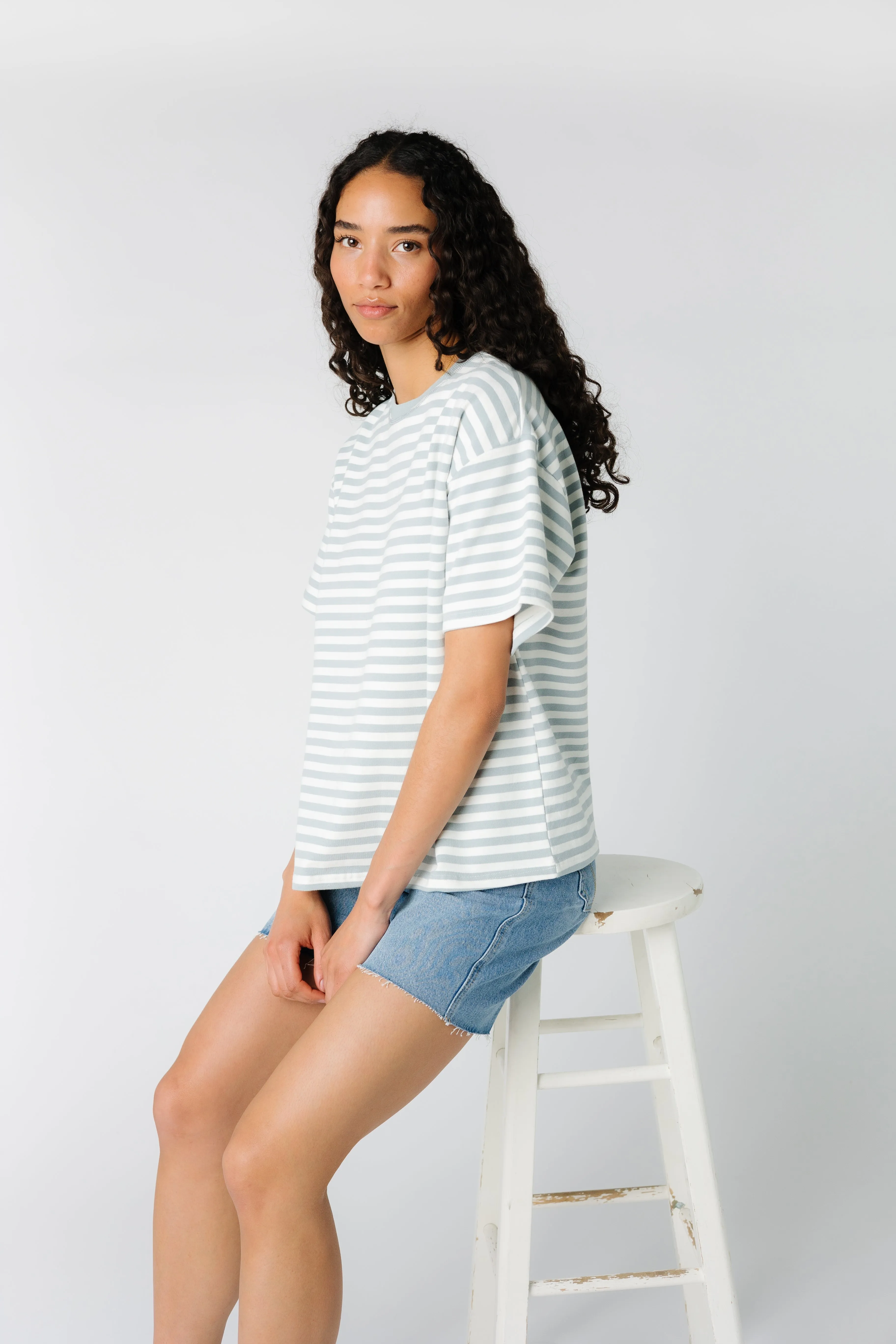 Oversized stripe T-shirt -  Dusty Blue
