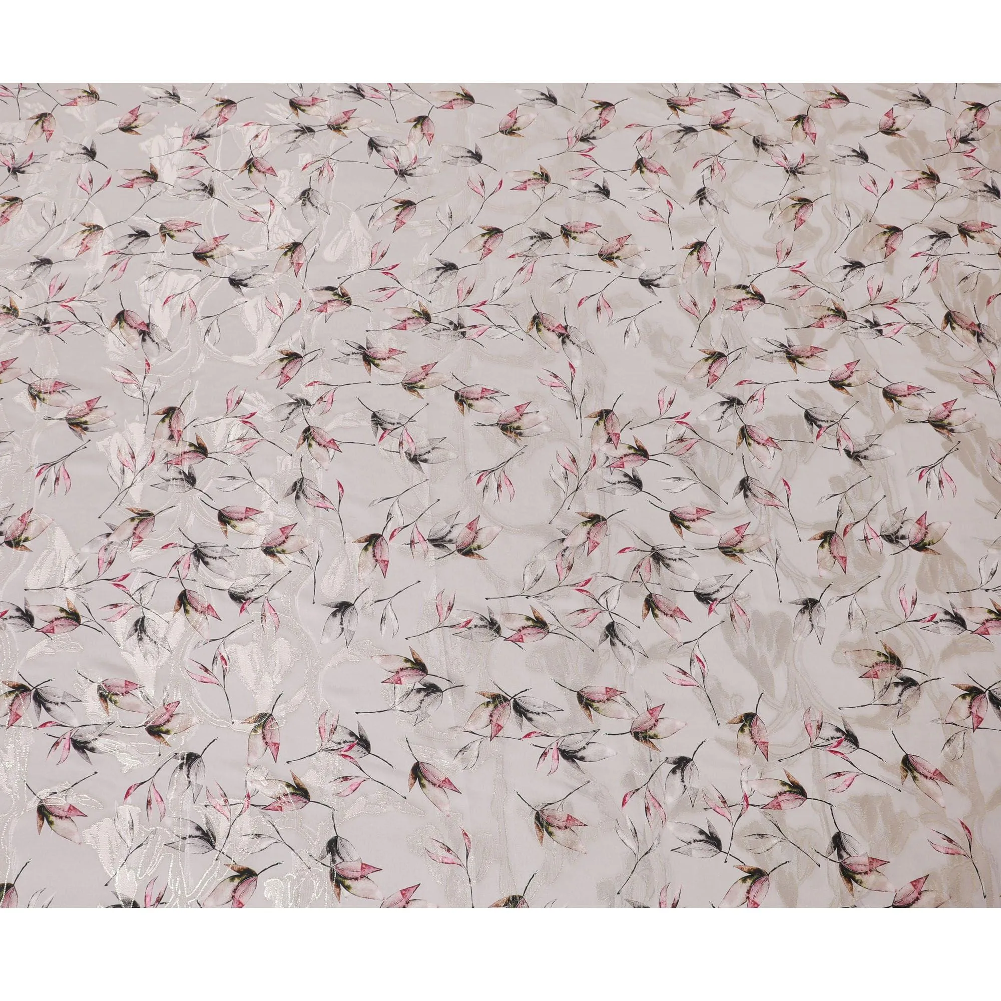 Pale brown Premium pure silk crepe fabric with multicolor print having gold metallic lurex in floral design-D15736