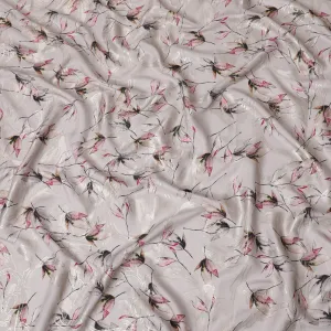 Pale brown Premium pure silk crepe fabric with multicolor print having gold metallic lurex in floral design-D15736