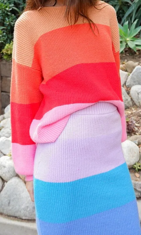 Rainbow Stripe Oversized Chunky Knit Pullover