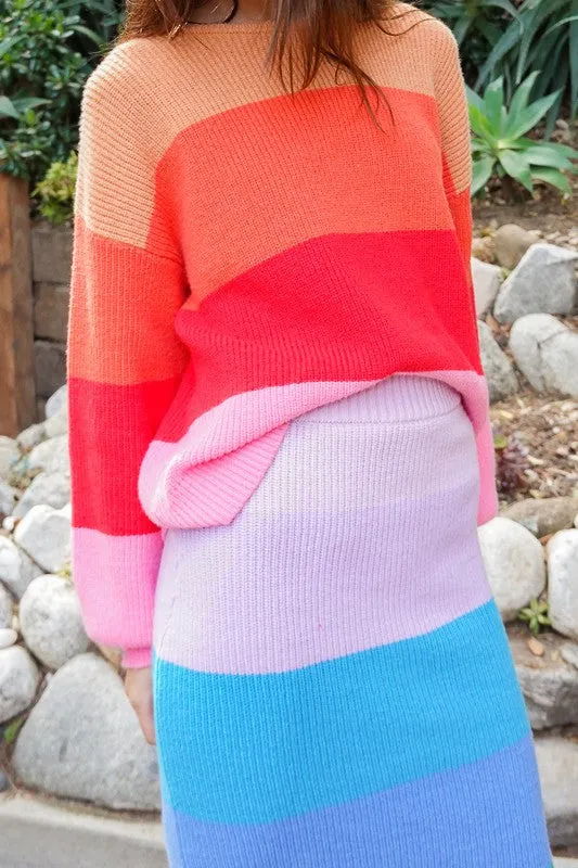 Rainbow Stripe Oversized Chunky Knit Pullover