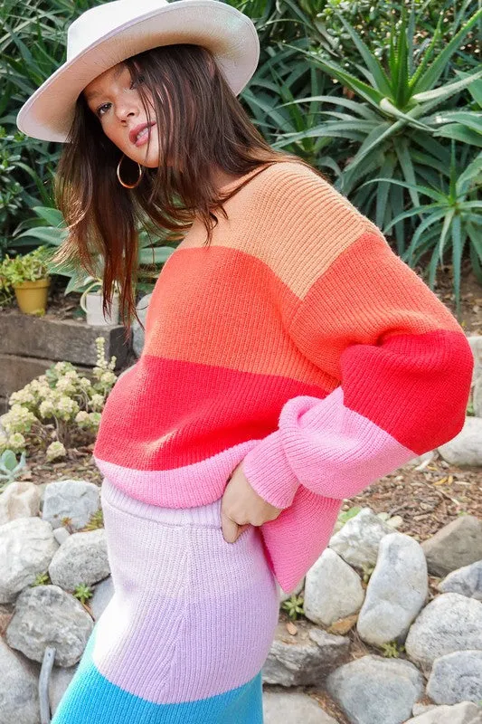 Rainbow Stripe Oversized Chunky Knit Pullover