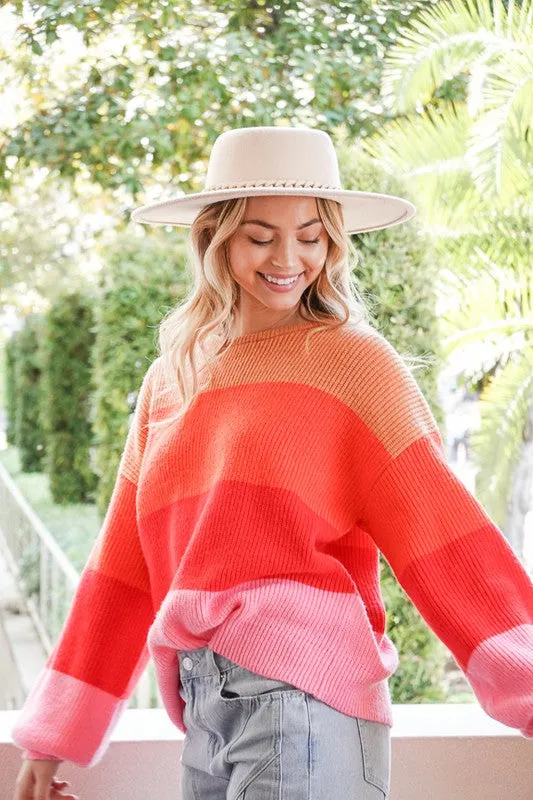 Rainbow Stripe Oversized Chunky Knit Pullover