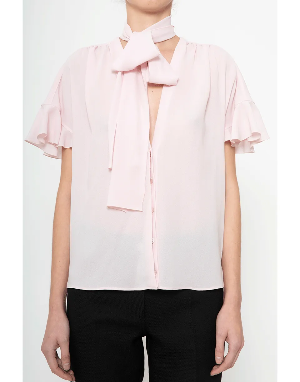Rose Short Sleeve Tie Front Blouse
