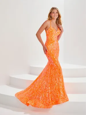 Sequin Print V-Neck Mermaid Dress by Tiffany Designs 16016
