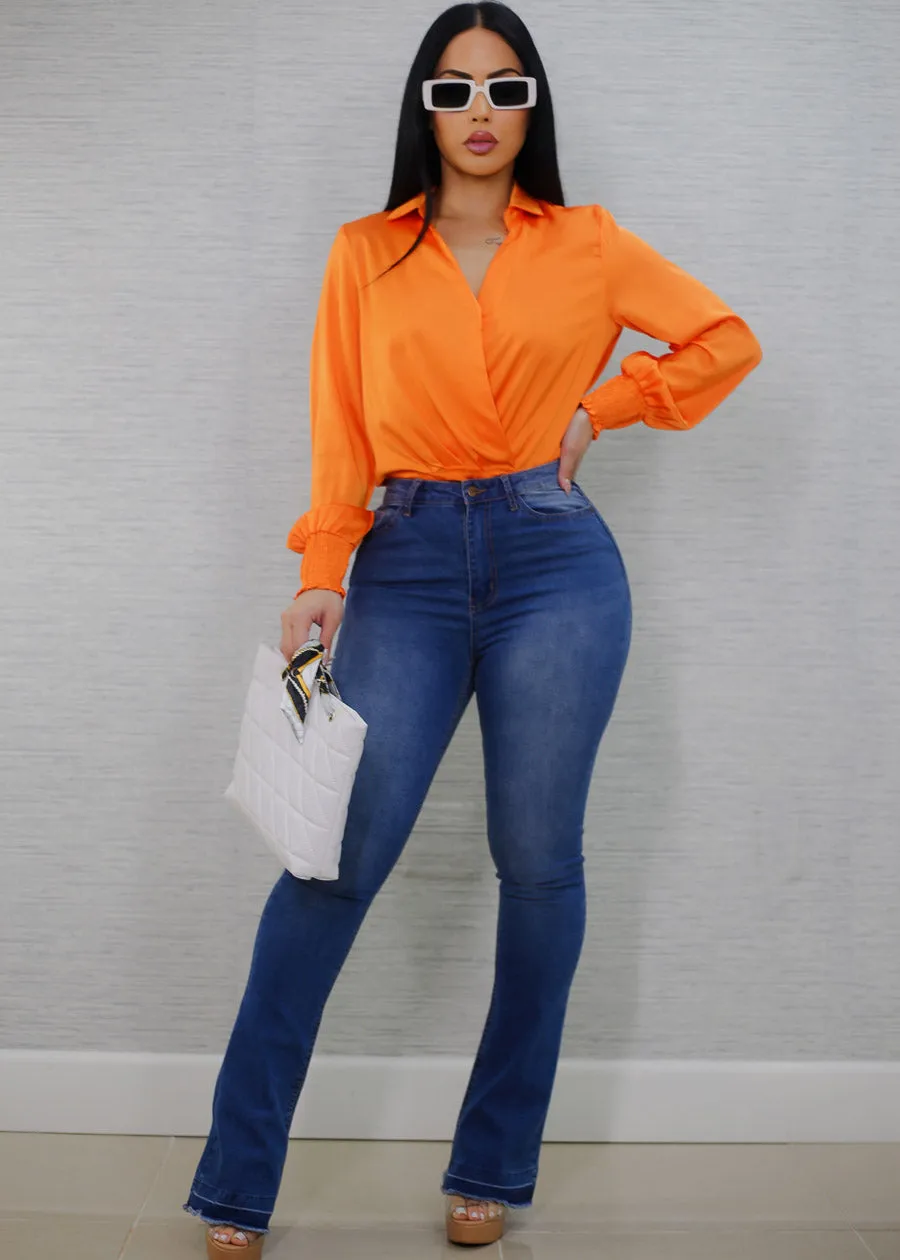 Super High Waist Stretch Bootcut Jeans Med Blue