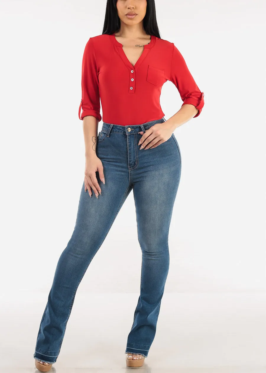 Super High Waist Stretch Bootcut Jeans Med Blue