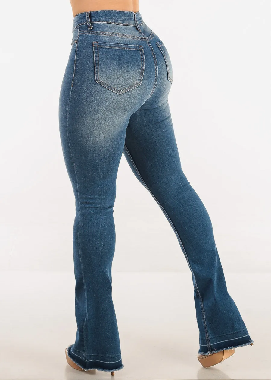 Super High Waist Stretch Bootcut Jeans Med Blue