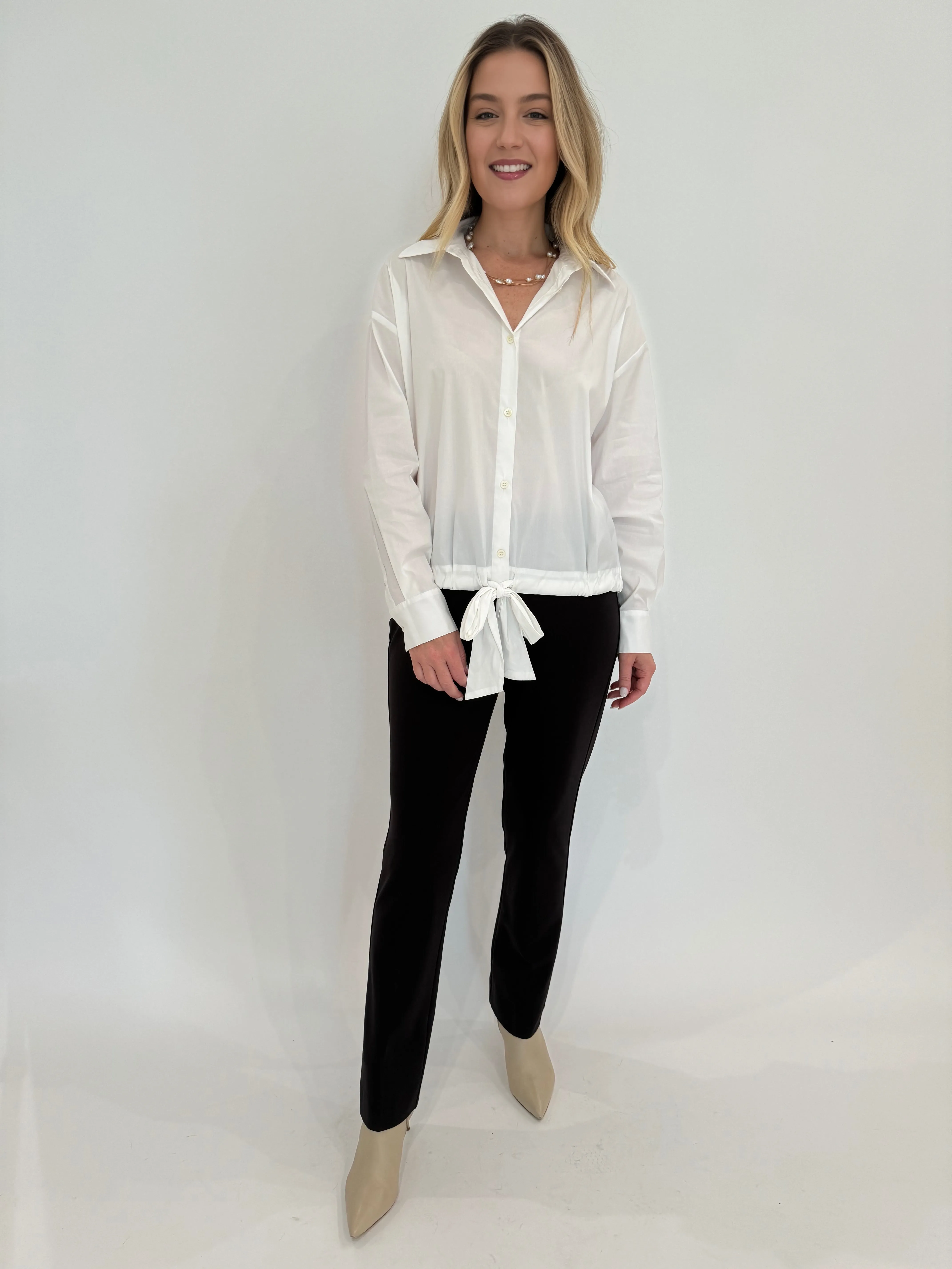 Tie Waistband Blouse - White